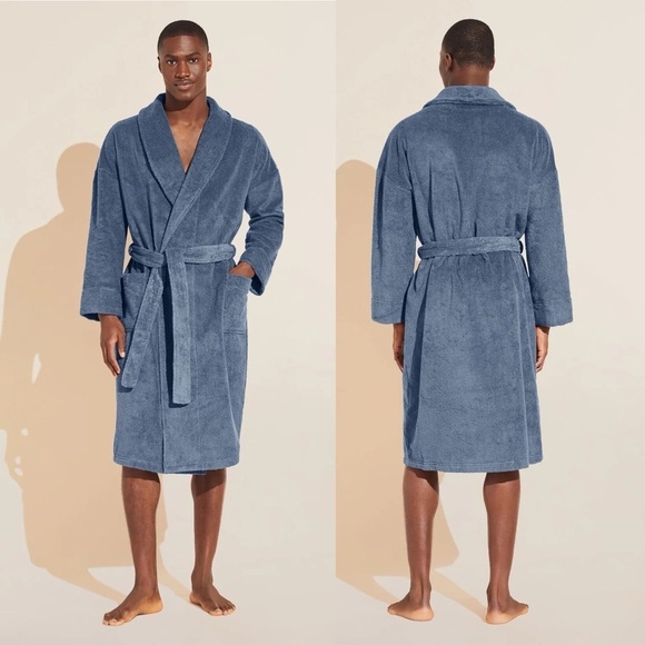 🌻Eberjey Coastal Blue Terry Gender Neutral Long Robe Unisex Size M/L - Picture 2 of 15